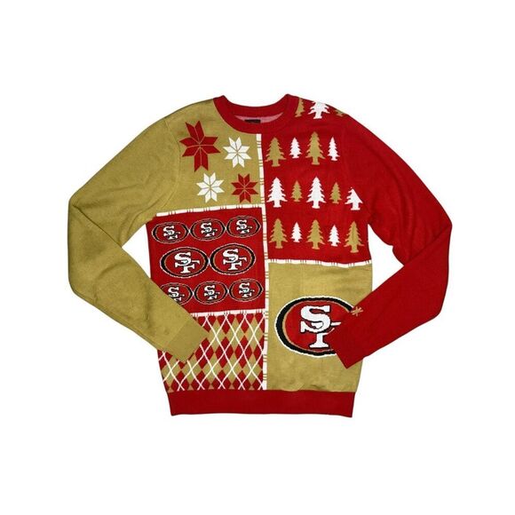 NFL San Francisco 49ers Men’s Large Busy Block Ugly Christmas Sweater Red & Gold - Picture 8 of 8